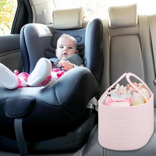 COMSE Baby Diaper Caddy Organizer - Portable Tote Bag with Divider for Newborn Essentials | Light Pink