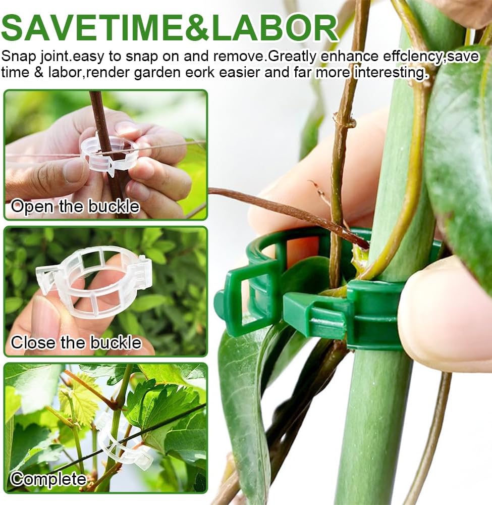 Skiennix Plant Support Clips - 100 Reusable Plastic Clips for Tomatoes & Climbing Plants | Indoor/Outdoor Use