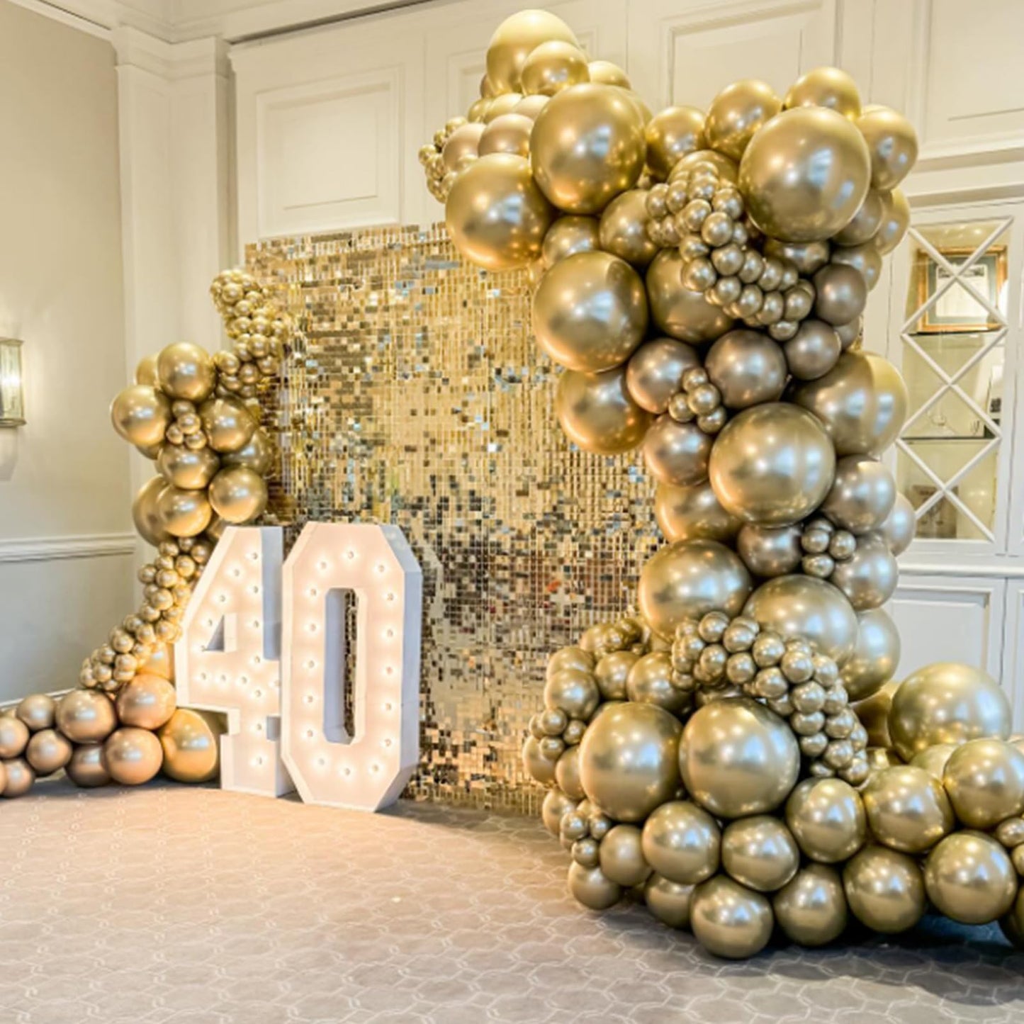 Awenztech 120pcs Metallic Gold Balloon Arch Kit, 18 12 10 5 inch Chrome Gold Latex Balloons Different Sizes Metallic Gold Balloon Garland for Graduation Engagement Wedding Birthday Party Decorations