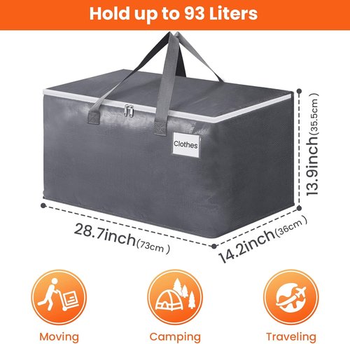 BlissTotes Large Moving Bags - Heavy Duty Storage Totes with Zippers & Handles | 93L, 6 Pack for Space Saving