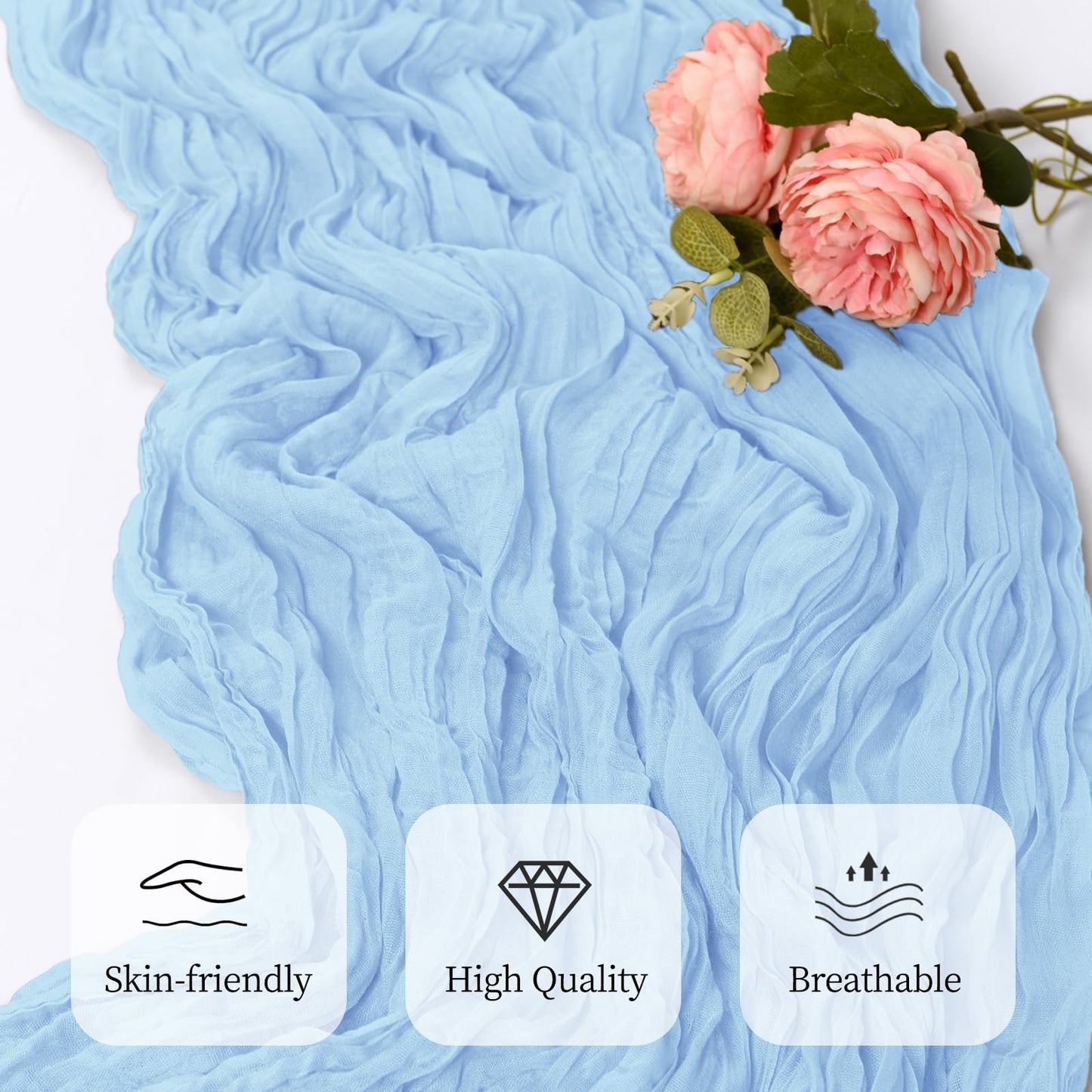 RealBox 12 Pack Baby Blue Cheesecloth Table Runner 17x108 Inch Semi Sheer Boho Gauze Cheese Cloth Fabric Table Runners, for Wedding Party Baby Shower Birthday Home Decor Garden Farmhouse