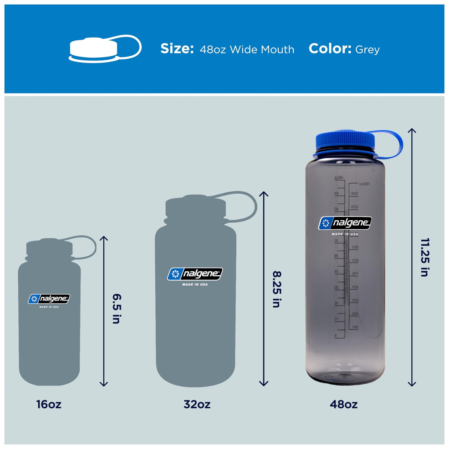 Nalgene 48 oz Wide Mouth Silo Water Bottle | BPA-Free, Durable & Leak Proof, Large & Lightweight for Hiking, Gym & Sports, Grey