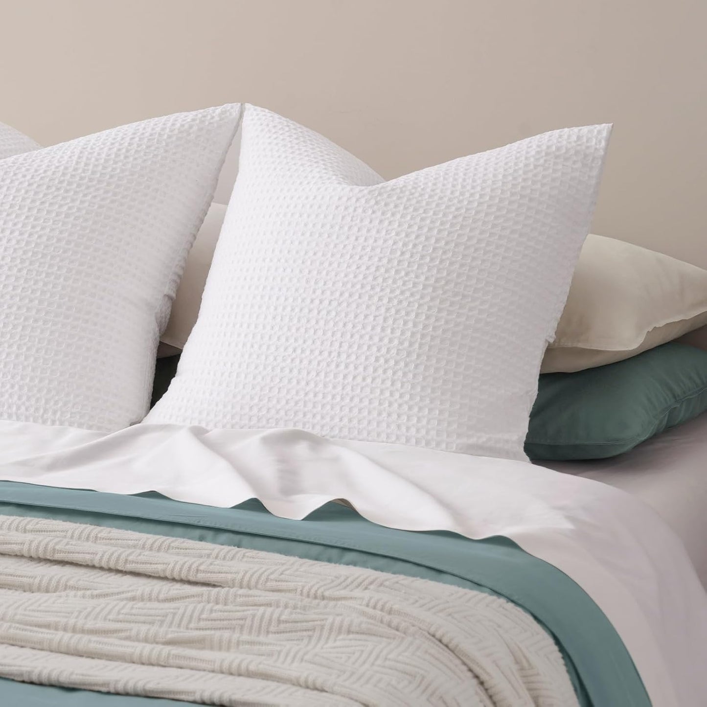 PHF Euro Shams Pillow Covers - Ultra Soft Waffle Weave, Breathable & Skin-Friendly, 26" x 26", White - 2 Pack