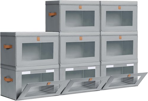 Homsorout Large Closet Storage Bins - Collapsible Fabric Organizers with Handles & Lids | 8-Pack Grey
