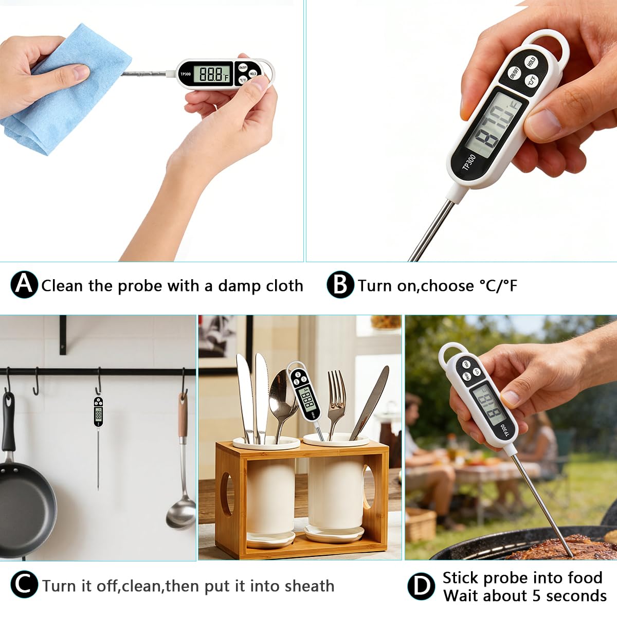 Skiennix Digital Instant Read Candy Thermometer - Perfect for Meat, BBQ, and Deep Frying | 9.4in