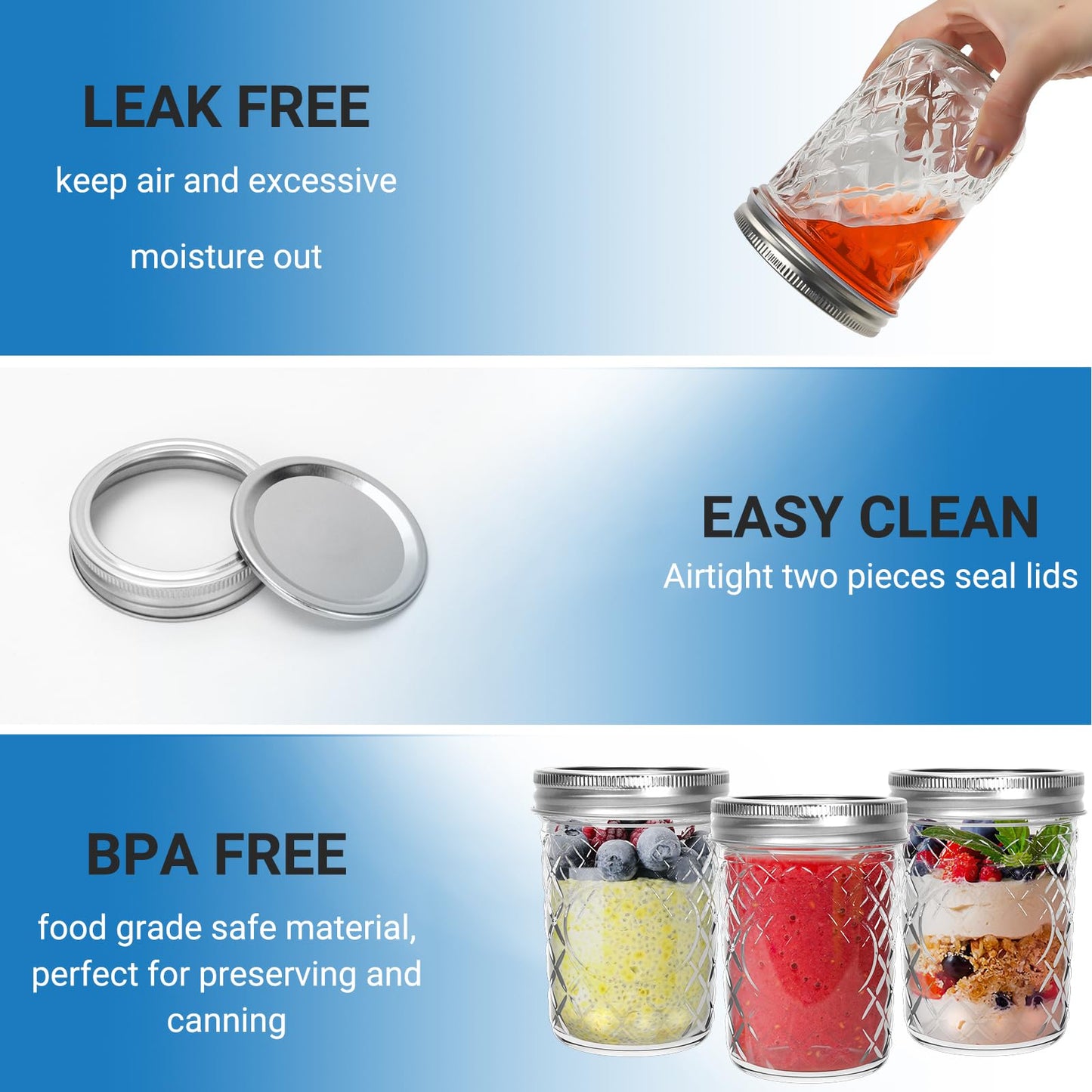 Keketin Glass Mason Jars with Lids,16 oz Wide Mouth,12 Pack Diamond Canning Jars with Airtight Lids and Bands,500ml Food Storage Containers for Preserving,Pickling,Canning