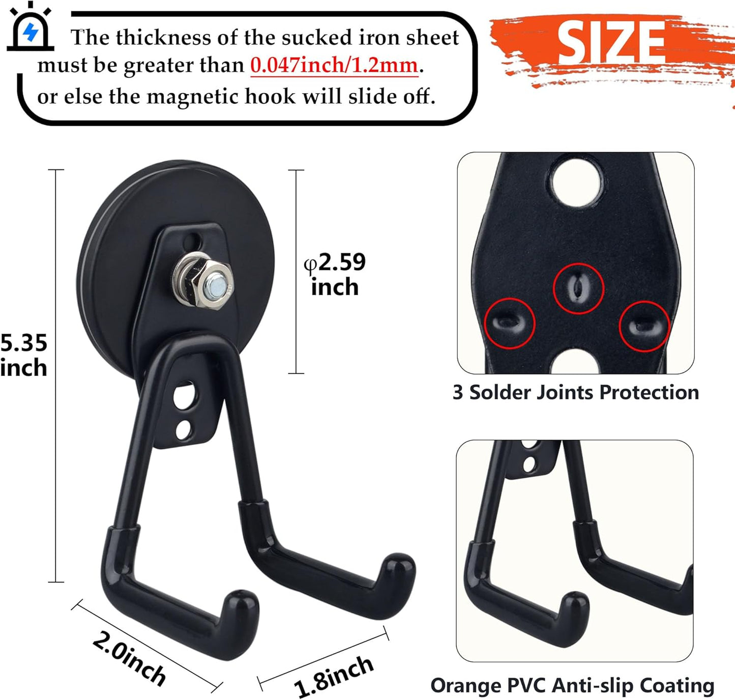 ULIBERMAGNET Heavy Duty Magnetic Hooks - Strong Storage Solution for Tools & Garage | 2 Pack (Black)