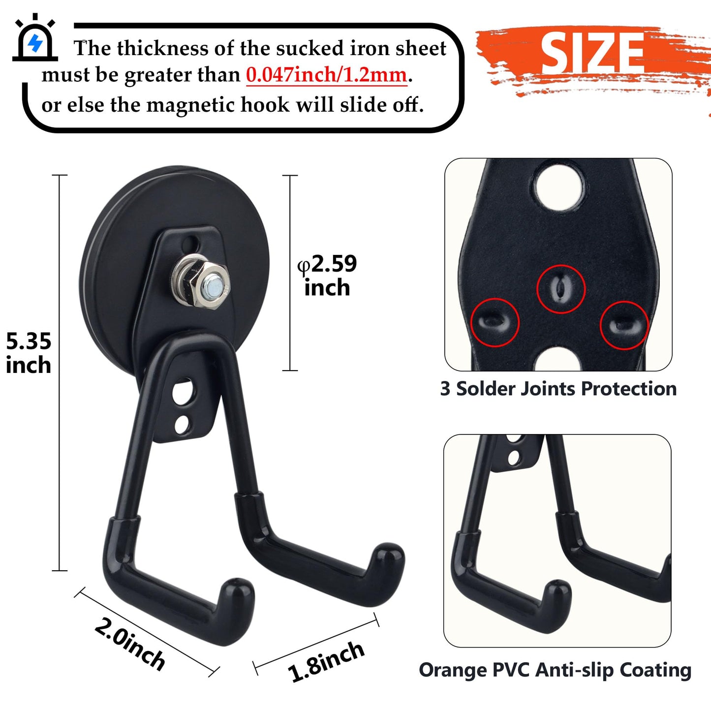 ULIBERMAGNET Heavy Duty Magnetic Garage Hooks,4 Pack Strong Large Magnet Hook for Power Drill,Garden Tools,Hose,Pegboard,Garage, Workshop,Magnetic Storage Hooks for Indoor Outdoor Hanging(Black)