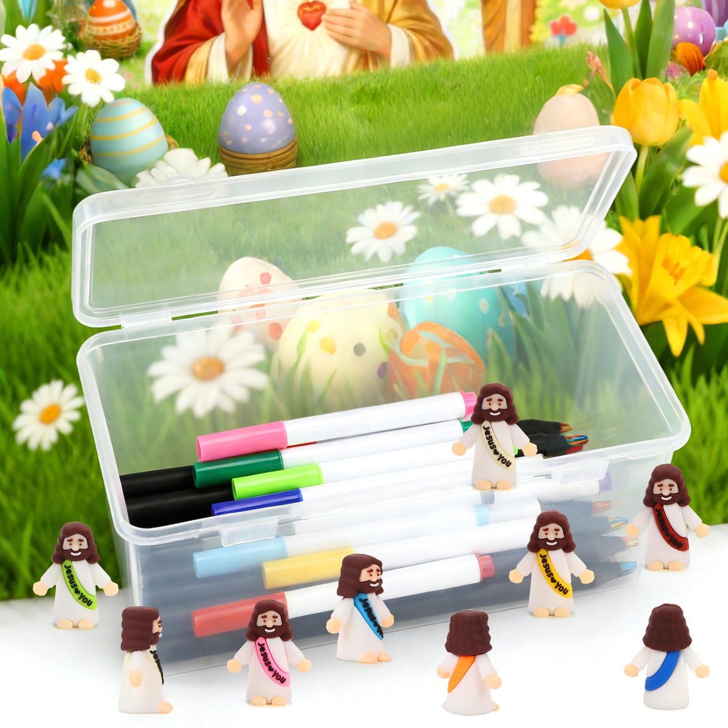 120 Pcs Mini Jesus Figurines in Bulk, Tiny Miniature Little Jesus Loves You Figures to Hide and Seek Sunday School Baptism Religious Party Favors Gifts for Women Easter Egg Fillers Stocking Stuffers