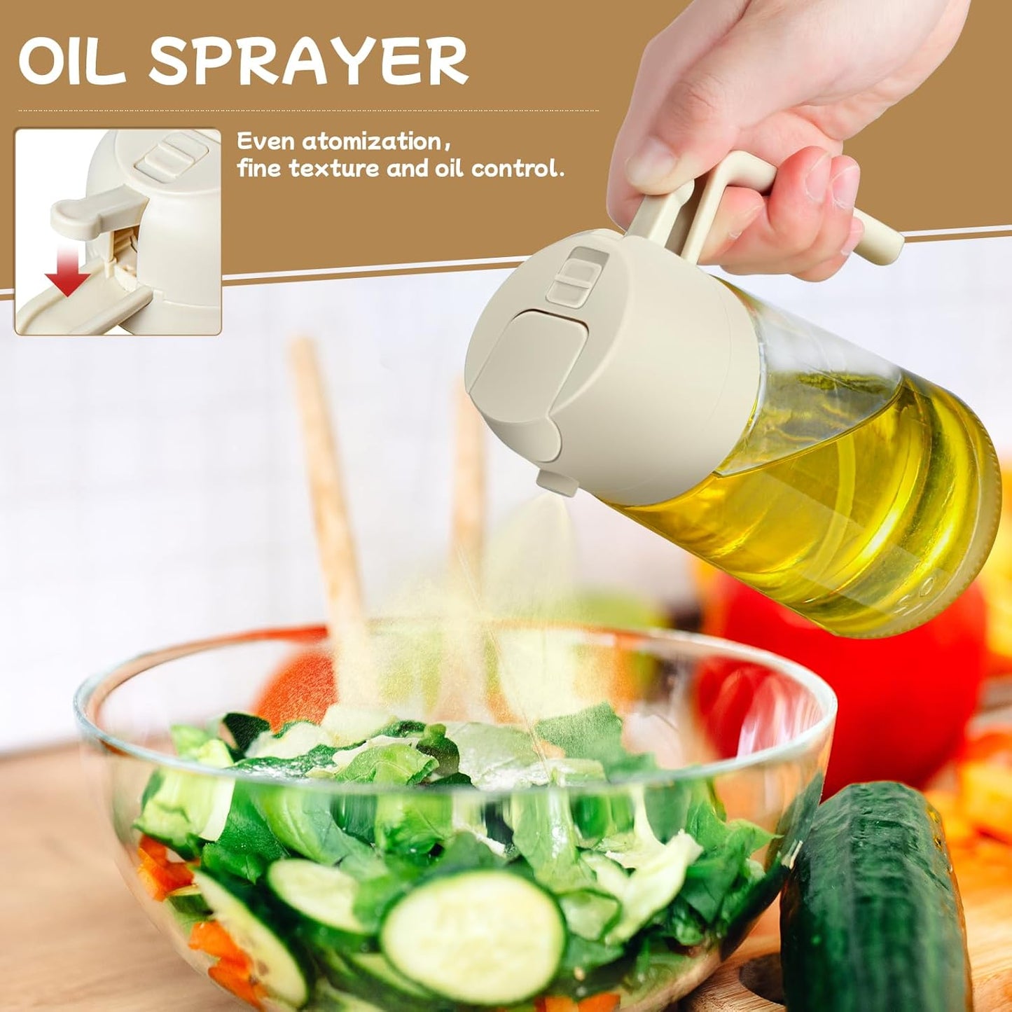 Skiennix Oil Sprayer - 2-in-1 Glass Dispenser for Cooking | 16oz Olive Oil Mist Bottle (White)