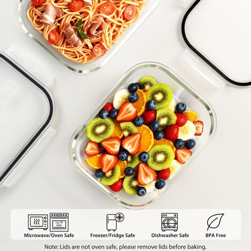 Freshmage Large Glass Storage Containers - 76.4oz with Air Vent Lids | 9.5 Cup, BPA-Free, Oven & Dishwasher Safe