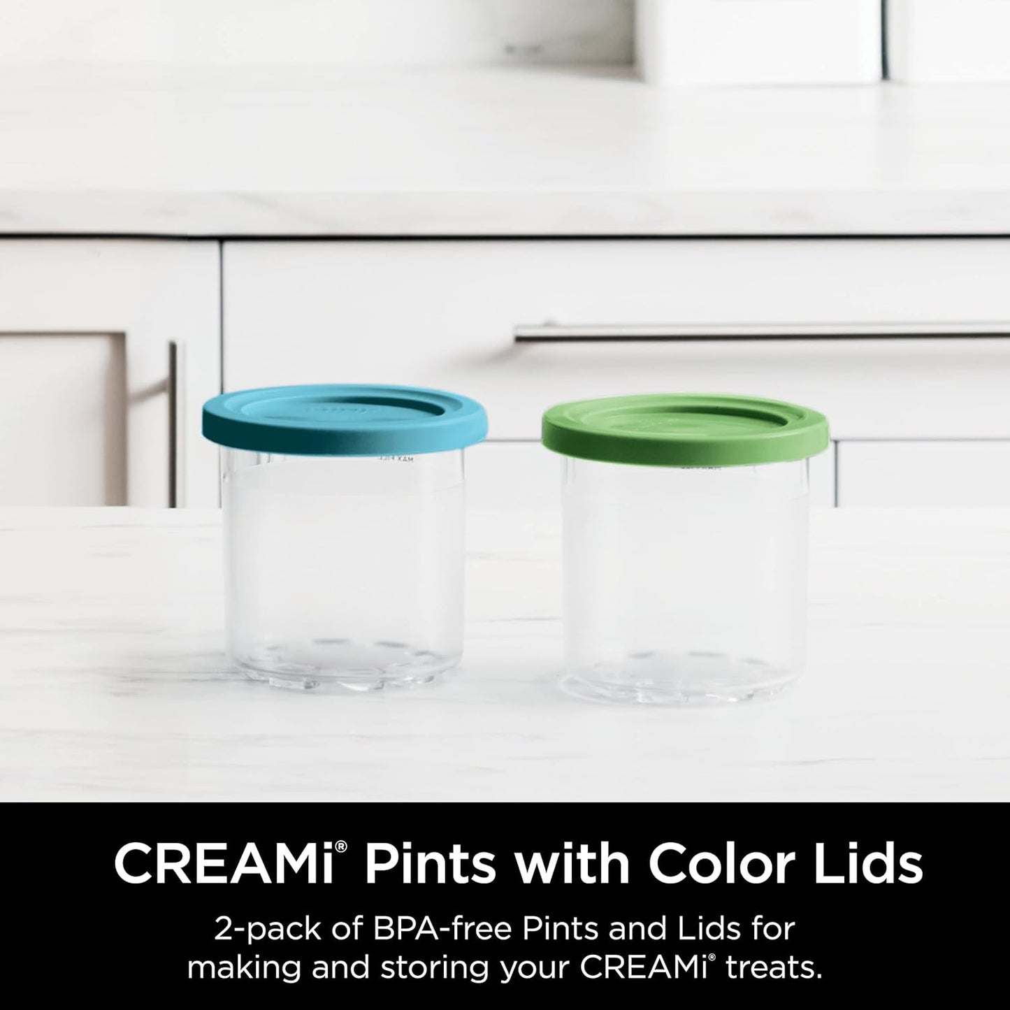 Ninja® CREAMi® Original Pints - BPA-Free & Dishwasher Safe, 2 Pack with Color Lids, 1 Pint Each