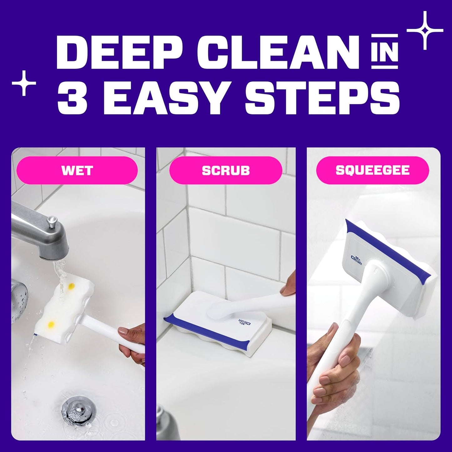 Mr. Clean Magic Eraser - All-in-One Bathroom Cleaner Kit with Lemon Scent | 1 Scrubber & 2 Foaming Erasers