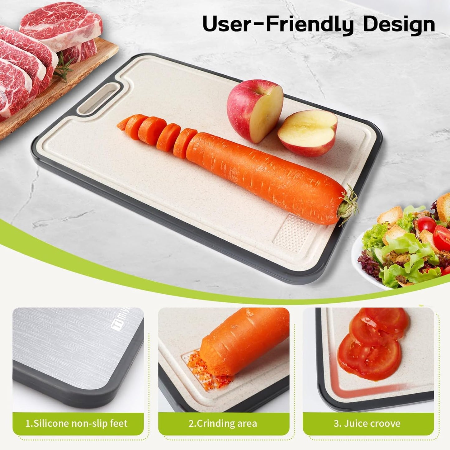 Titanium Cutting Board - Food Grade Metal Chopping Board | Non-Toxic Double-Sided 15.2”x10.5” Size