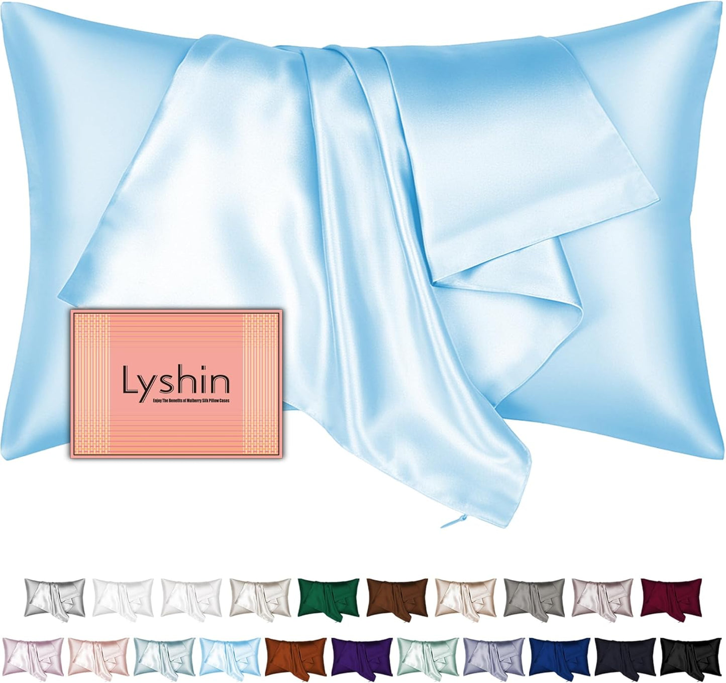 Skiennix Mulberry Silk Pillowcase - Standard Size, Hidden Zipper, Soft & Breathable | Sky Blue