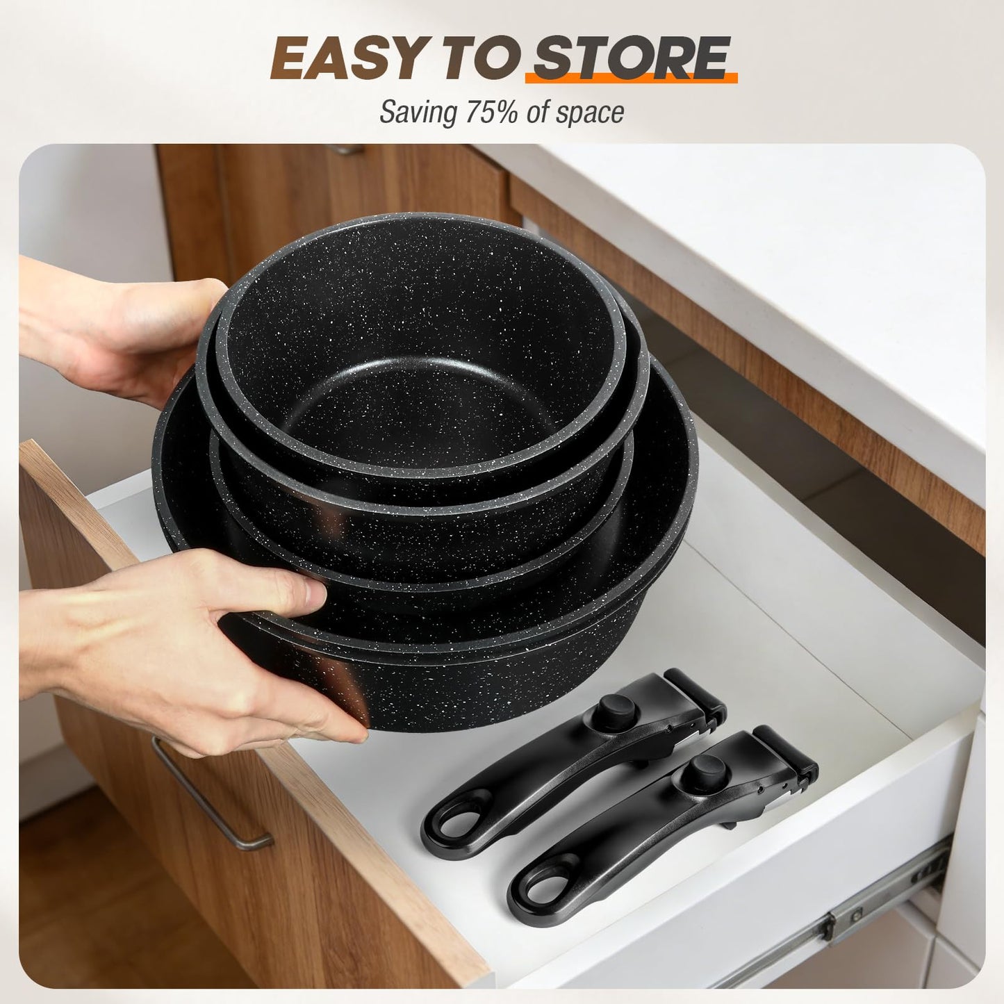 UMETRE pots and Pans Set, Nonstick Cookware Set Detachable Handle, Induction Kitchen Cookware Sets with Removable Handle, Non Stick RV Cookware Set, Dishwasher ＆ Oven Safe (21 PCS)