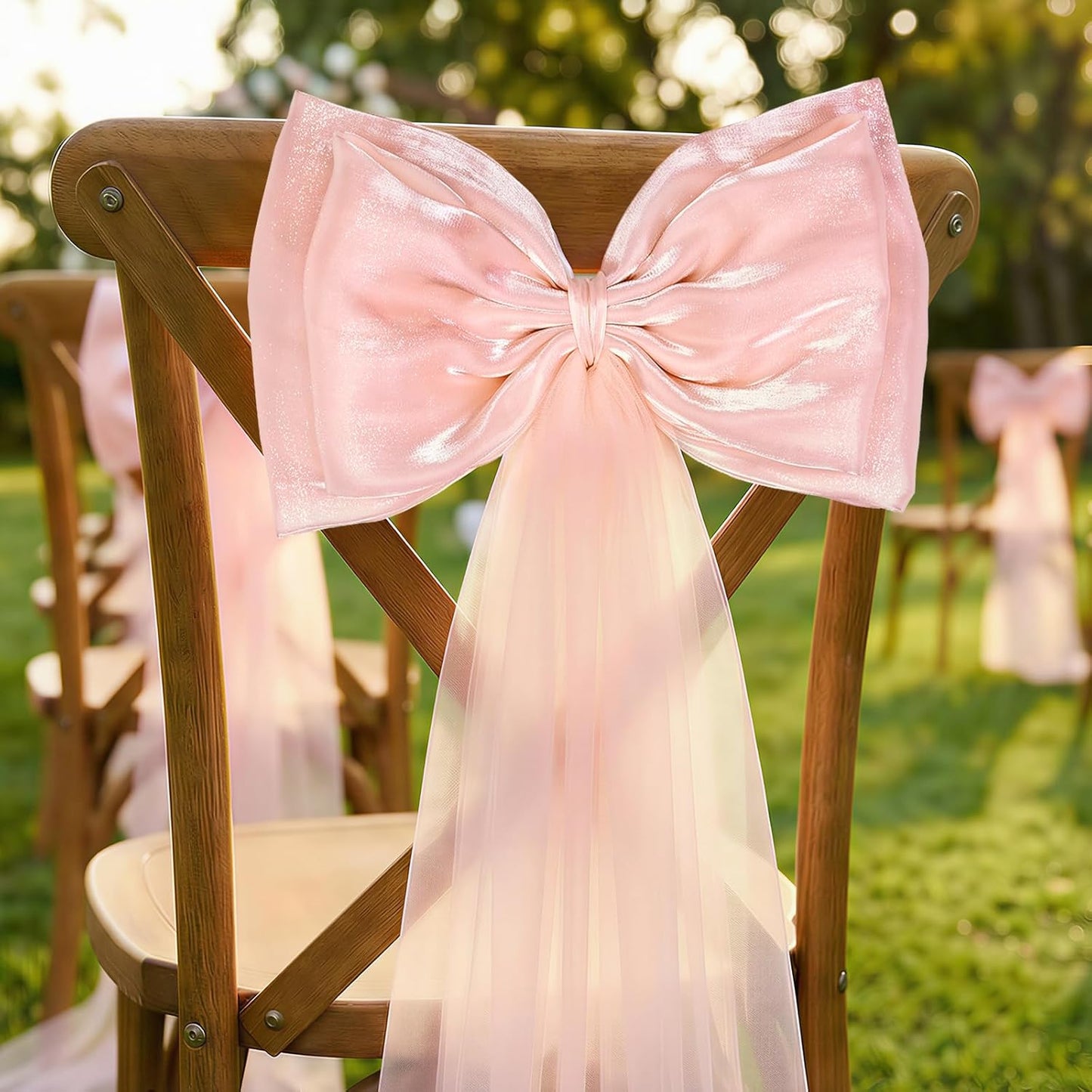 Skiennix 13Pcs Large Pink Pearl Silk Satin Bow Set - 17x55 Inch Giant Bow with 12 Small Satin Bows for DIY Wedding & Baby Shower Decor