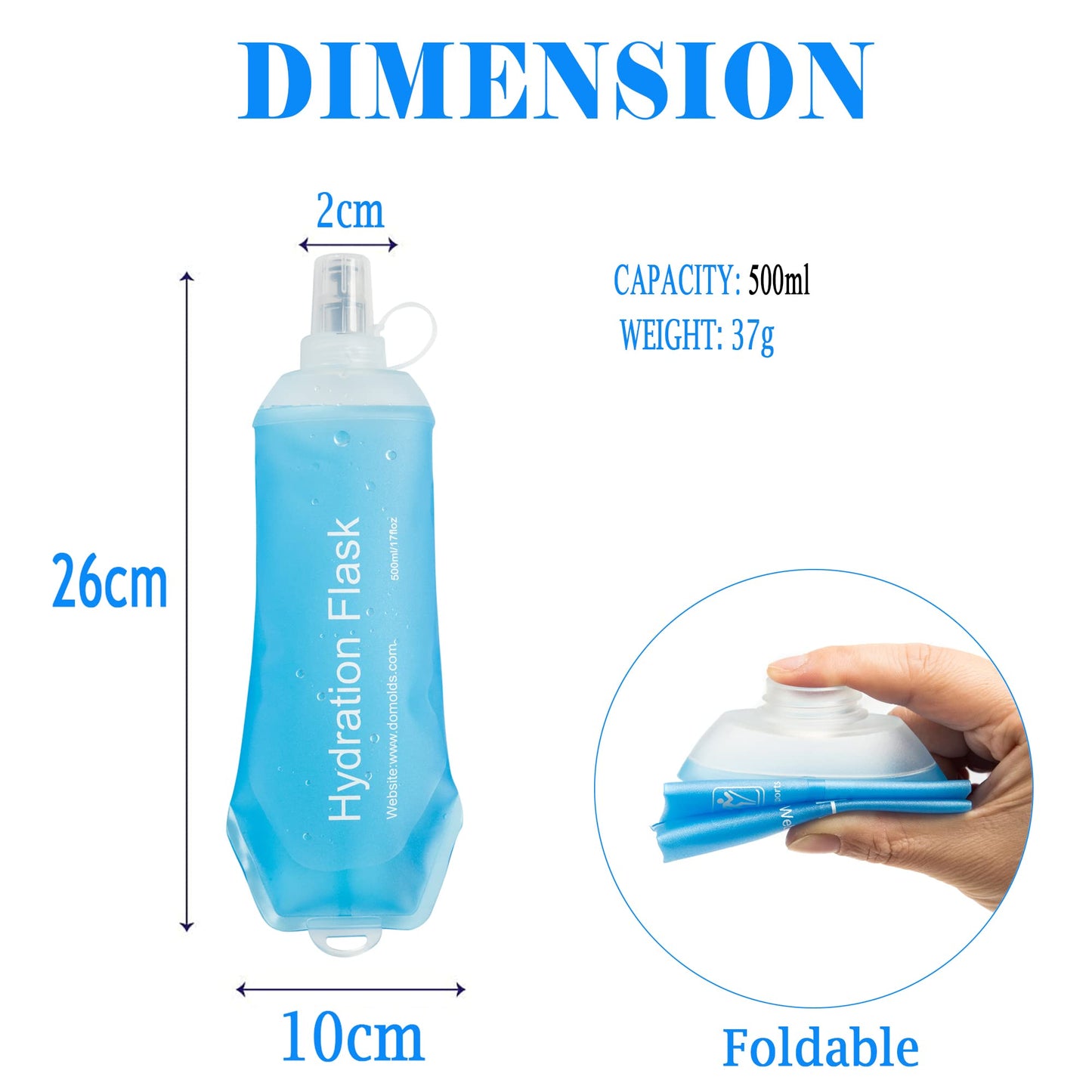 AXEN 500ML Soft Flask, TPU Foldable Running Hydration Flask, Soft Collapsible Water Bottle for Hydration Pack Cycling Marathon Running Hiking