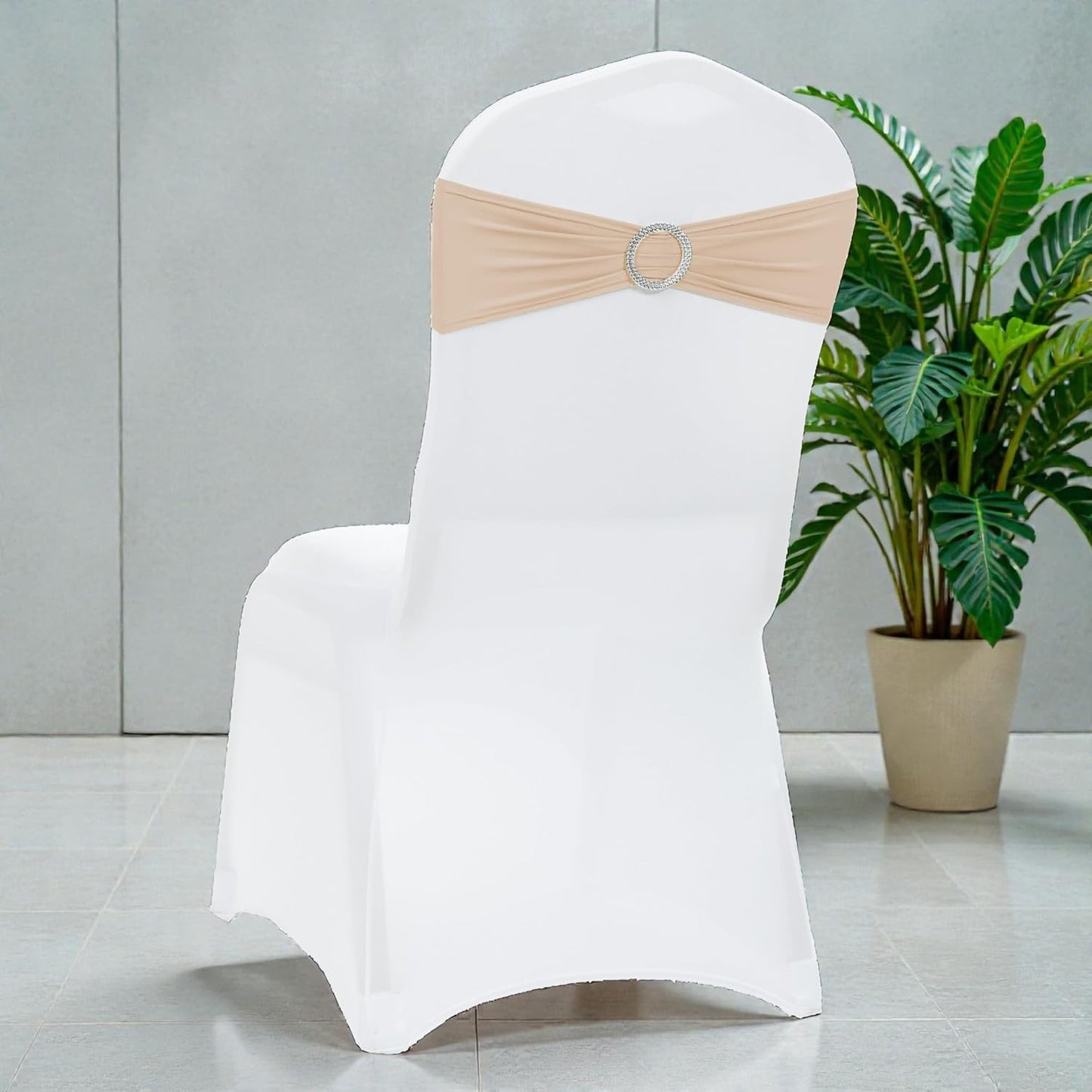 MDS Spandex Chair Sashes - Premium Stretch Covers with Buckle Slider | 50-Pack in Champagne Gold