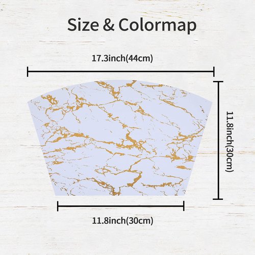 Homaxy Faux Leather Strip Woven Round Table Placemats, Set of 6 Heat Insulation Stain Resistant Non-Slip Table Mats for Kitchen Table, Washable Wipe Clean Fan Shape Wedge Place Mats, White Marble