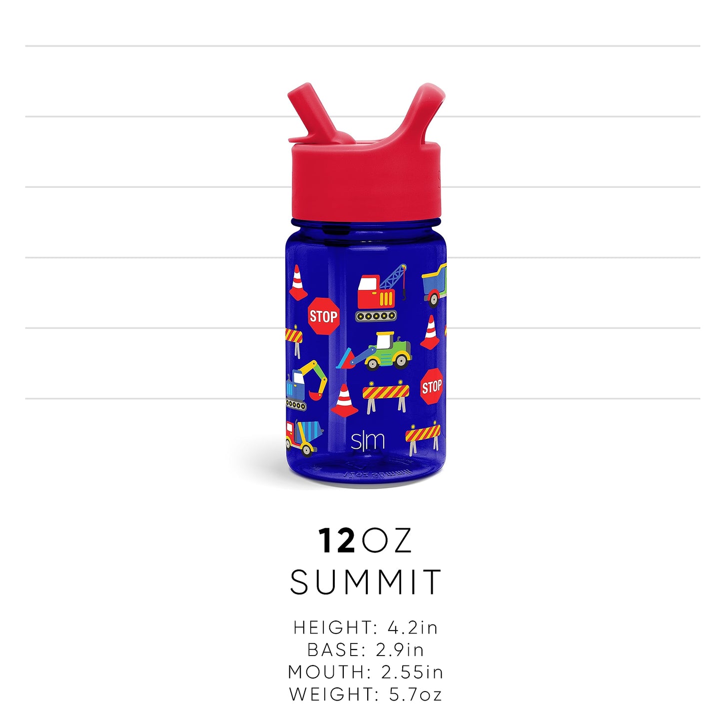 Simple Modern Kids Water Bottle Plastic BPA-Free Tritan Cup with Leak Proof Straw Lid | Reusable and Durable for Toddlers, Boys | Summit Collection | 12oz, Under Construction
