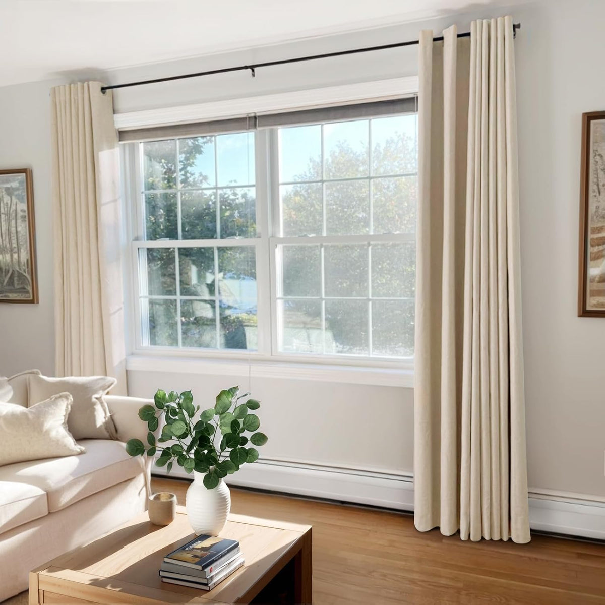 Skiennix 100% Blackout Linen Curtains - Thermal Insulated Oatmeal Drapes for Bedroom | 50" W x 84" L, 2 Panels