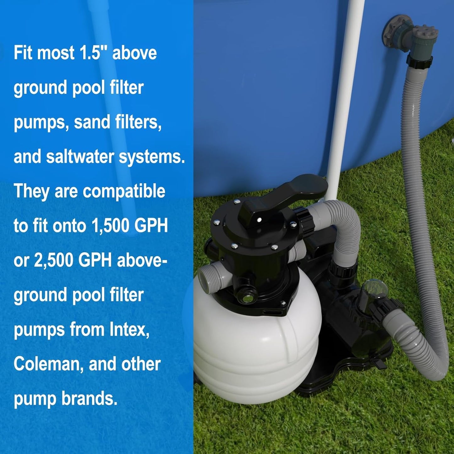 Skiennix Pool Hose Replacement - 1.5" x 40" Pack of 2 for Above Ground Pools & Filter Pumps | Grey