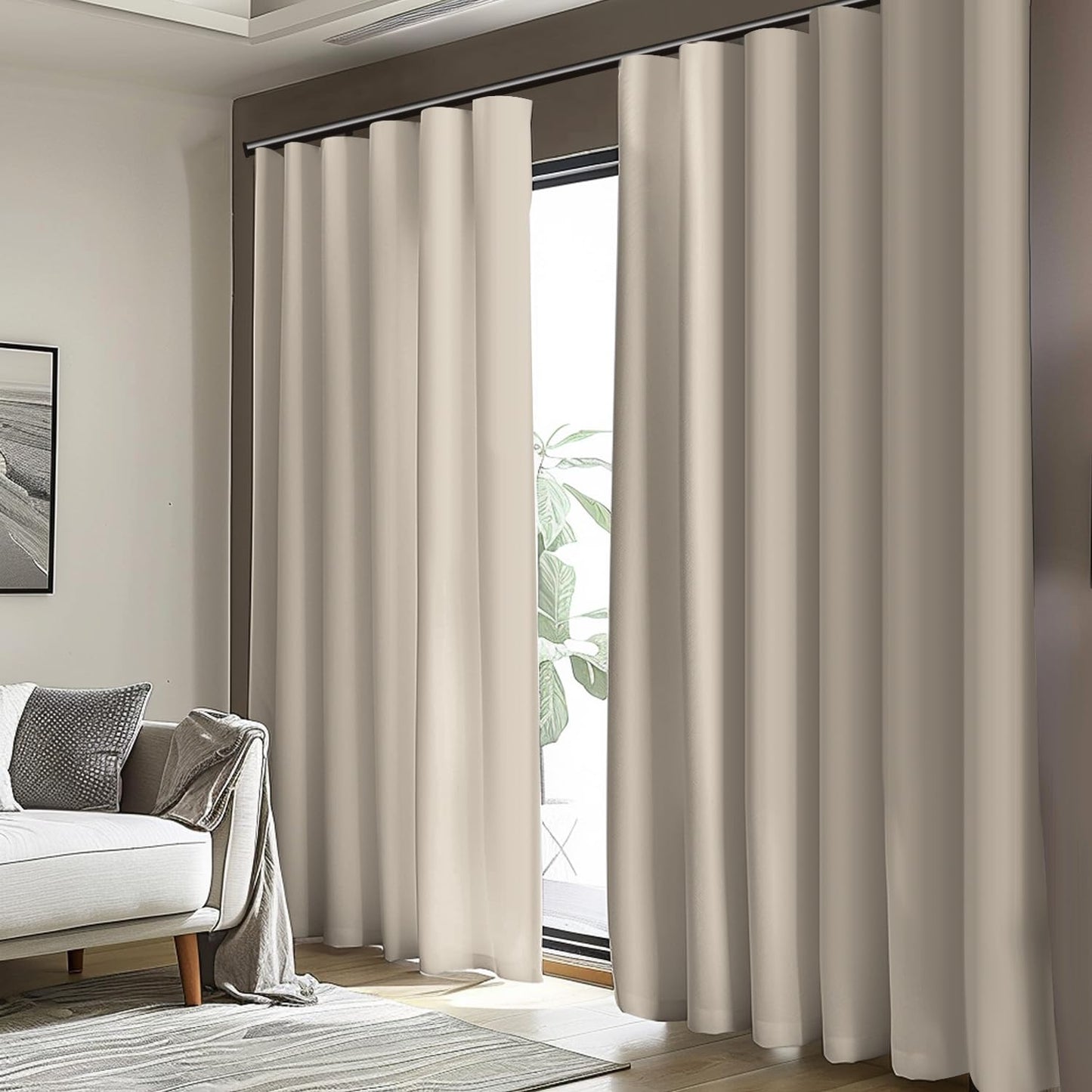Cbsroro Room Divider Blackout Curtain Track Curtains Wall Dividers Panels Screen for Living Rooms Bedroom Office Privacy Partition Separation, W120 × L96 Inch,1 Panel, Beige