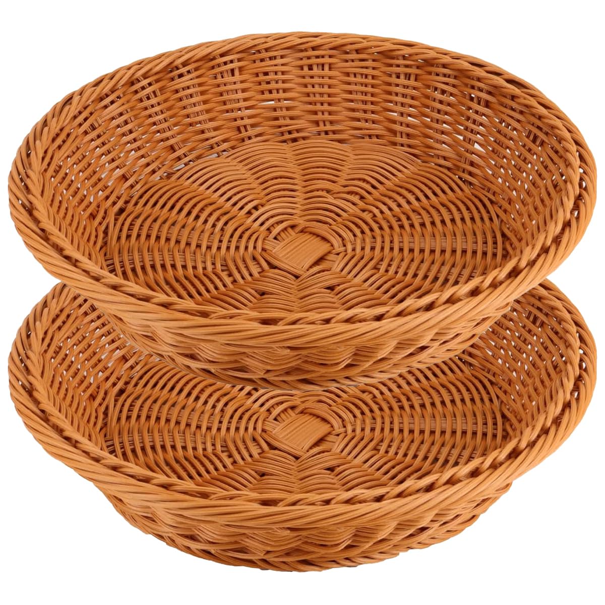 RT&BS 2pcs Round Wicker Bread Basket, Round Wicker Fruit Basket, Woven Egg Baskets, Reusable Handwoven Storage Baskets for Living Room, Kitchen, Store, Restaurant, Outdoor, Party (Brown, M)