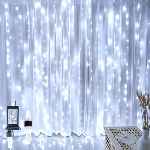 HEYFUNi LED Curtain Lights - 9.8Ft x 9.8Ft Outdoor Fairy Lights with 8 Modes - Perfect for Weddings & Decor