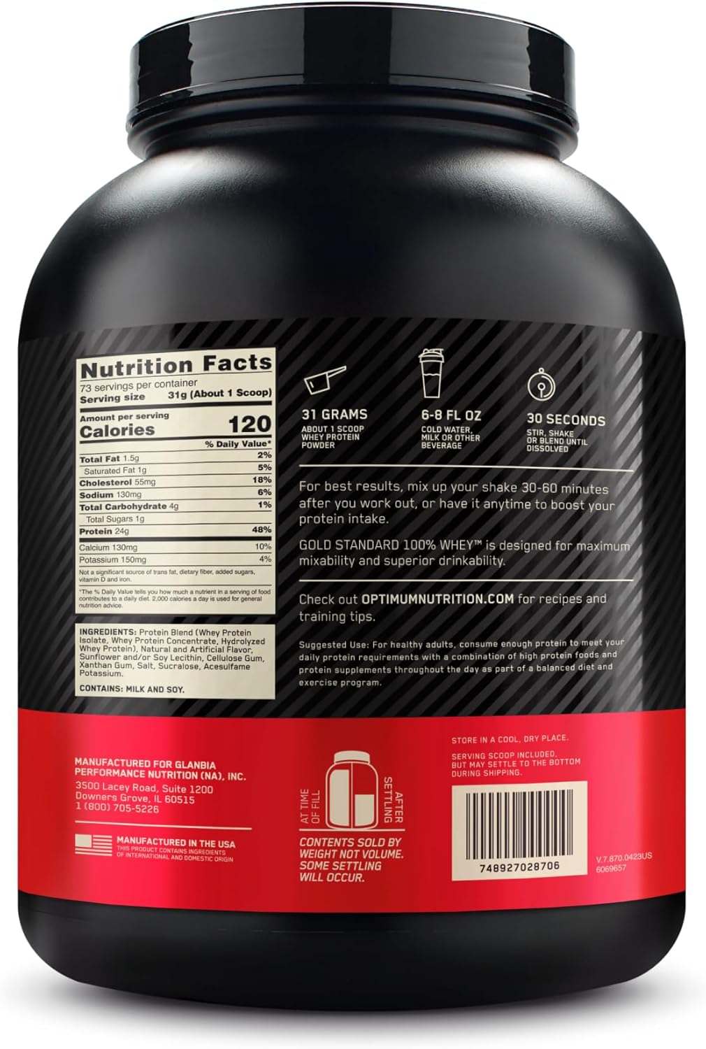 Optimum Nutrition Gold Standard Whey Protein Powder - Vanilla Ice Cream Flavor | 5 lb Size