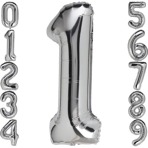 1 Number Balloon Silver 40 inch Big Foil Mylar 1st Balloons for 1 Year Old Boy Girl Birthday Party Decorations Wedding Anniversary Events Supplies