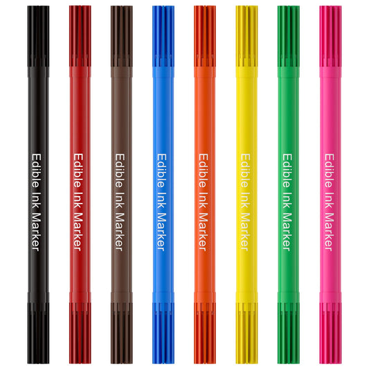 Jewem (Upgrade) Edible Markers for Cookie Decorating, 8Pcs Food Coloring Pens, Double Side Food Grade Pens with Fine & Thick Tip for Decorating Fondant, Cakes, Cookies, Easter Eggs, Frosting, Macaron, Halloween, Christmas