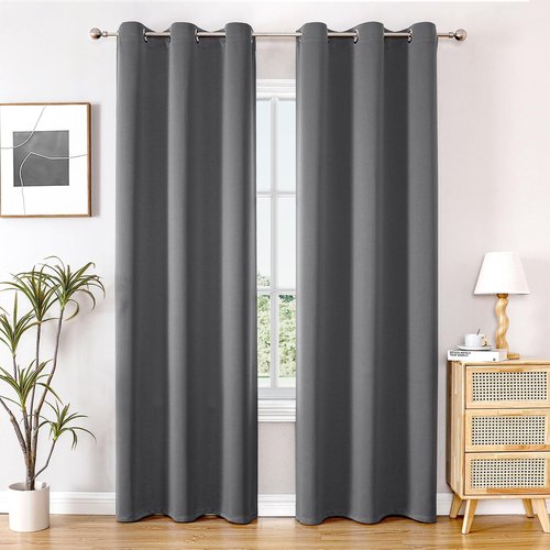 ChrisDowa Blackout Curtains - Thermal Insulated Room Darkening Panels, 72 Inches Long, Grey, 2-Panel Set