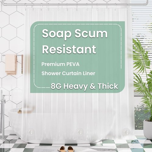 AmazerBath 78-Inch Frosted PEVA Shower Curtain - Heavy-Duty Design with 3 Weighted Stones & 12 Rustproof Grommets