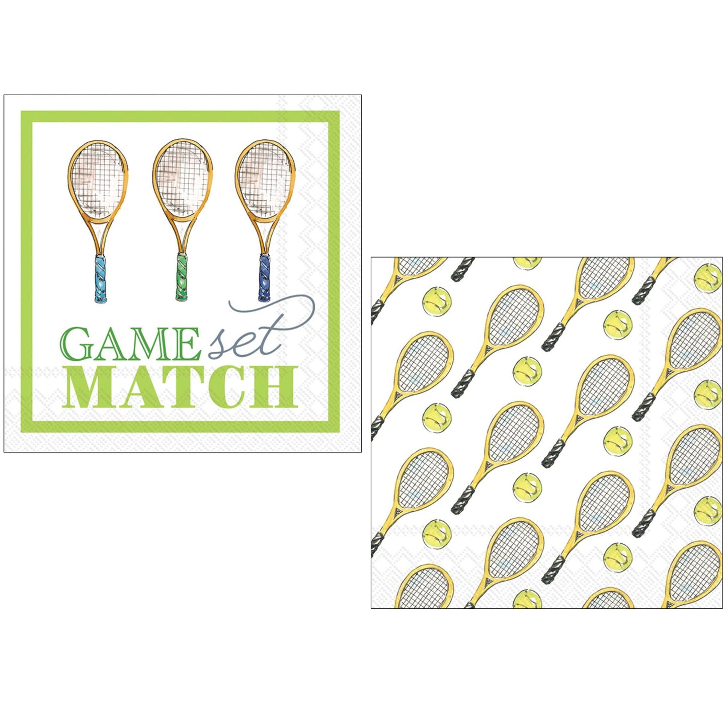 Tennis Themed Party Napkins- 40 Count | 2 packs of 20CT Beverage Napkins | Game Set Match & Tennis Designs, 5" x 5"