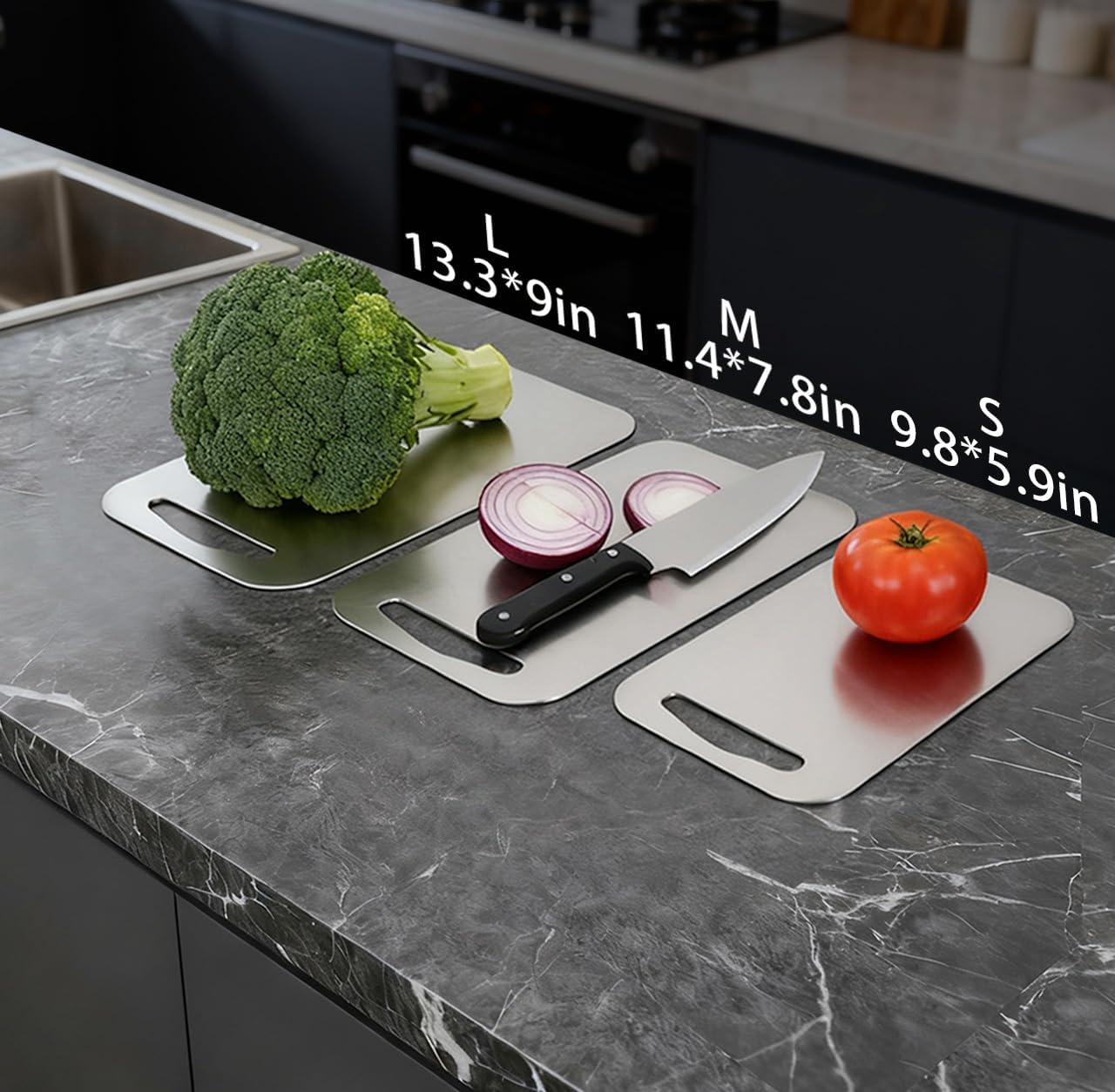 URMONA 3 PCS Stainless Steel Cutting Board Set - Non-Staining, Odor-Free & Dishwasher Safe (S, M, L)
