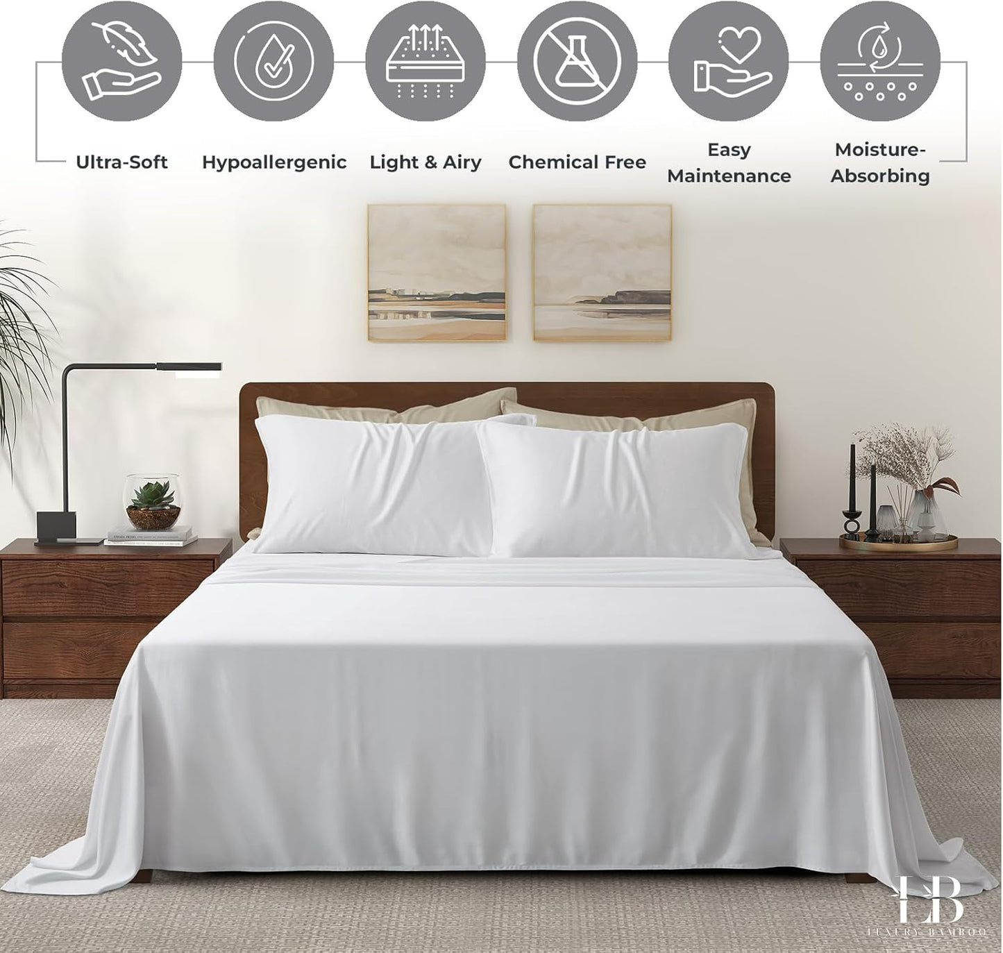 Luxury Bamboo Market King Size Bed Sheet Set - 100% Viscose Bamboo | Ultra Soft & Cooling | 17" Deep Pocket | Classic White