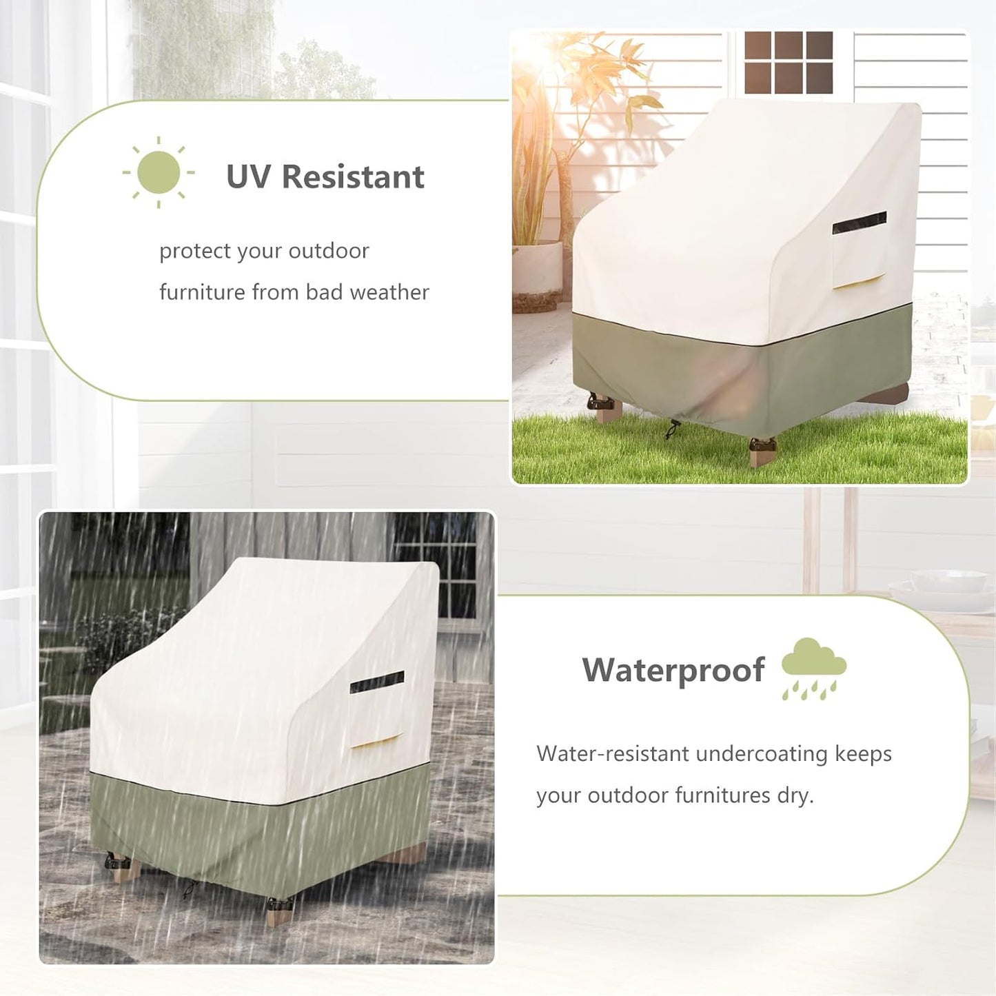 Patio Adirondack Chair Cover - 600D Heavy Duty Waterproof Protection | 32"W x 35"D x 36"H - Beige