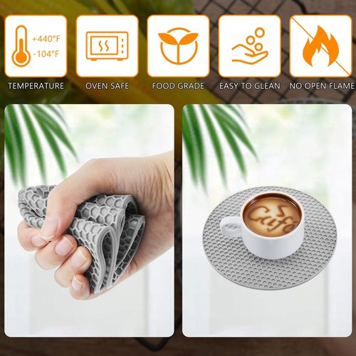 Dandat 24 Pack Silicone Trivets Bulk Non Slip Heat Resistant Hot Pads for Kitchen Countertops Table Pot Holders Mats for Hot Dishes Restaurant Catering Event Party Gathering, Round Square(Gray, Black)