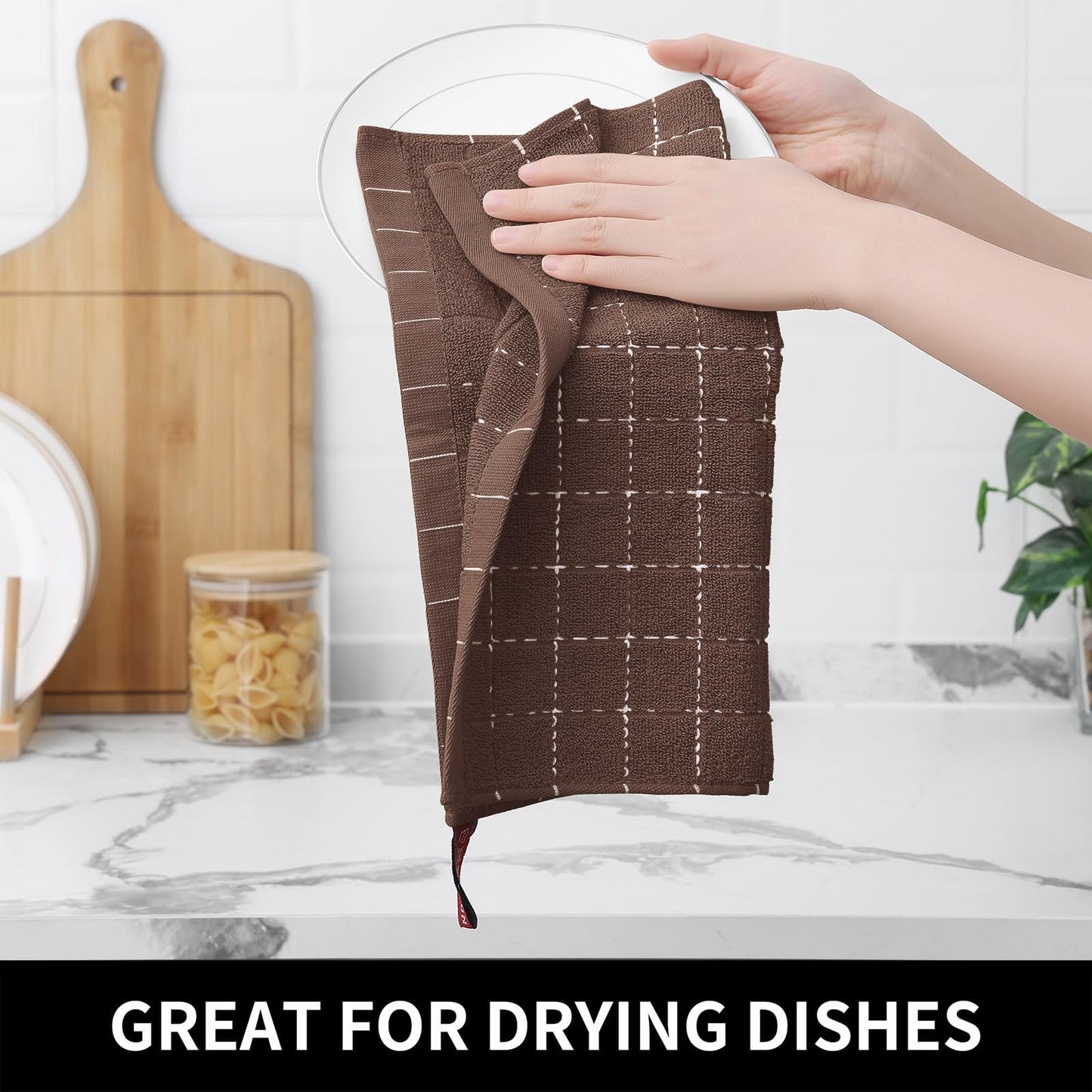 Homaxy 100% Cotton Terry Kitchen Dish Cloths, Ultra Soft and Absorbent Dish Towels for Kitchen, Suitable for Drying and Washing Dishes, 6 Pack, 12 x 12 Inches, Brown