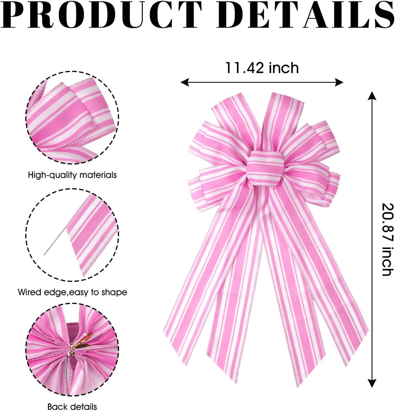 Regine Switzerland Pink & White Striped Wreath Bow - 20x11 Inch Large Baby Shower Decor