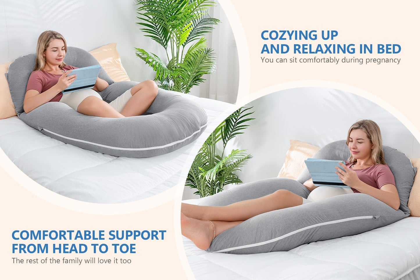 INSEN Pregnancy Pillows, Detachable Body Pillow for Sleeping, Nurse & Relax, Multi-Use Pregnancy Pillows for Pregnant Women, Grey