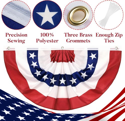 American Flag Bunting by 4Pack - 4th of July Patriotic Decorations | Red, White & Blue Pleated Fan Banners