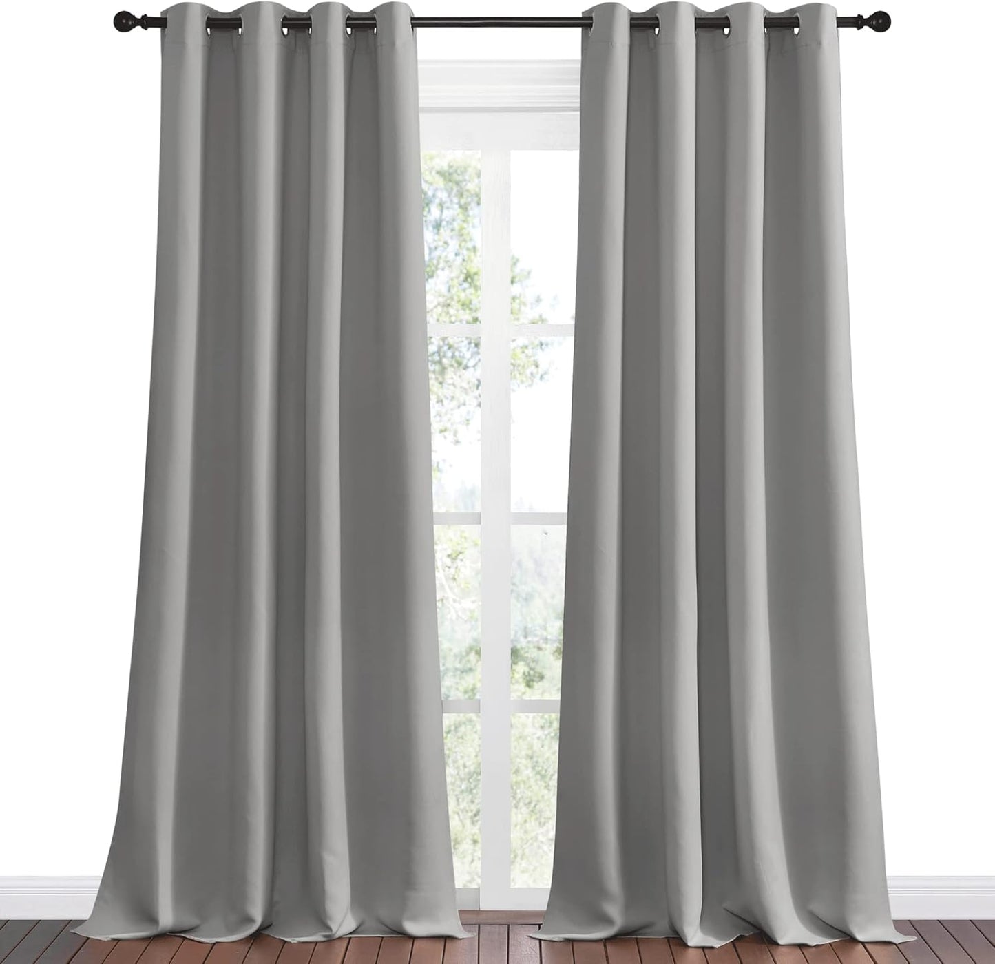 NICETOWN Silver Grey Room Darkening Curtain Panels - 120" Long | Heat-Blocking Drapes for RV & Studio (2 Panels)