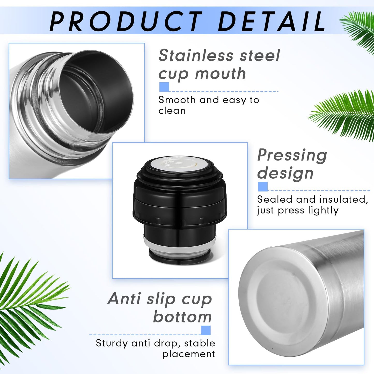 Domensi 4 Pcs Stainless Steel Thermal Bottle 17 oz/ 500 ml Hot Water Flask Coffee Travel Mugs with Cup Cafe Sealed Vacuum Insulated Bottles for Hot Drinks