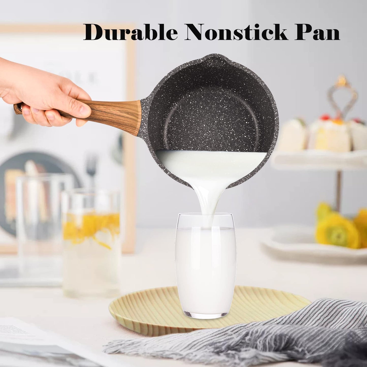 MINLUFUL Nonstick Saucepan with Lid, 1.8 Quart Classic Black Granite Coated Pasta Soup Pot for All Stovetops, 7 Inch Small Sauce Pan for Cooking Sauce Soup and Milk