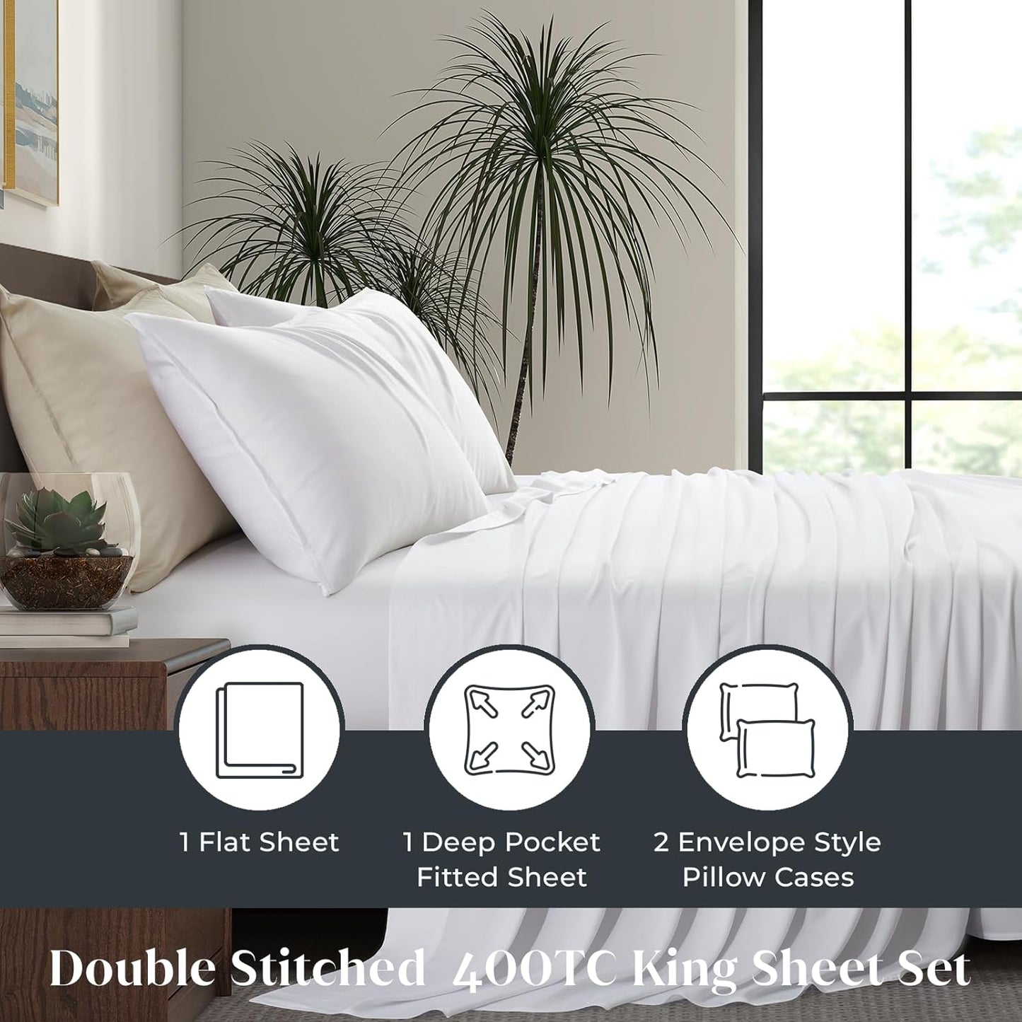 Luxury Bamboo Market King Size Bed Sheet Set - 100% Viscose Bamboo | Ultra Soft & Cooling | 17" Deep Pocket | Classic White