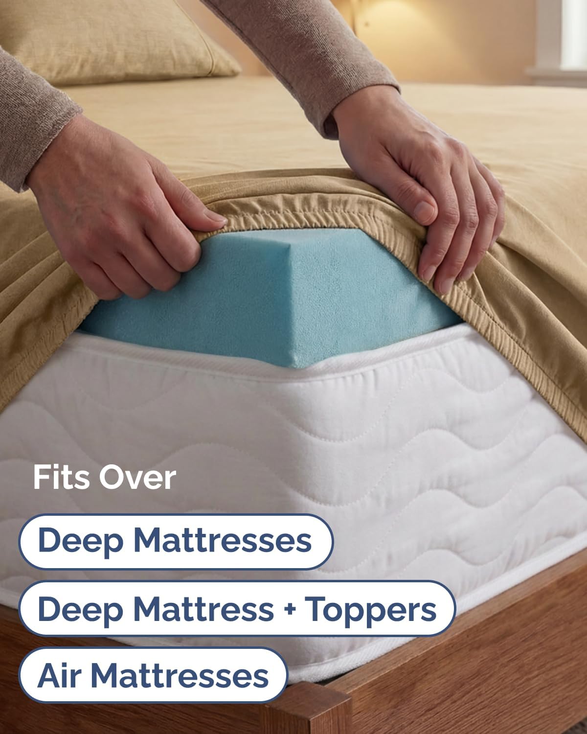 Skiennix Extra Deep Twin XL Sheet Set | 4-Piece Breathable Cooling Bedding - Soft, Wrinkle-Free, Easy Fit - Heathered Tan