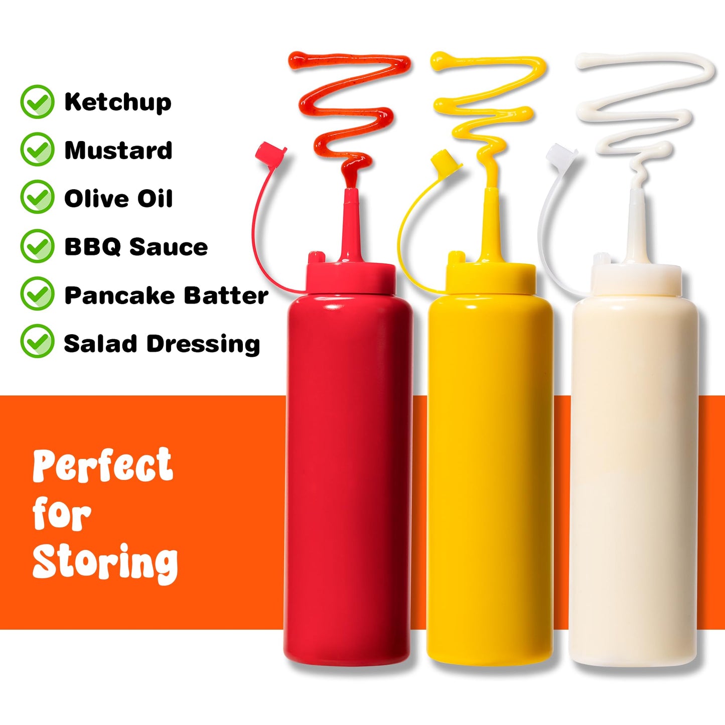 Rainspire 2-Pack 16oz Upgraded Thickened Durable Leak-Proof Condiment Squeeze Bottles for Sauces/Oil/Arts and Crafts, Dishwasher Safe, White